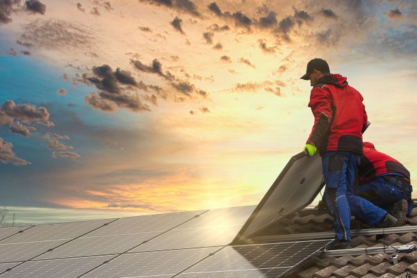 Installation einer PV-Anlage auf dem Dach eines Wohnhauses